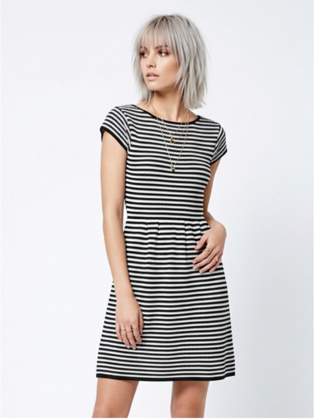 TART Collections Striped Scoop Back Knit Fit & Flare Mini Dress Small - 996